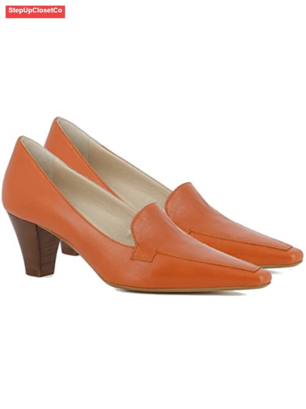 LEHOOR Women Chunky Block Heel Square Toe Slip On Loafer Pumps for Work
